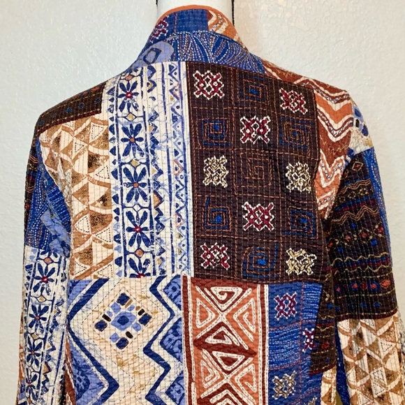 Alfred Dunner Patchwork Print Quilted Jacket Blazer Blue Brown Orange Size 12 - Picture 8 of 14
